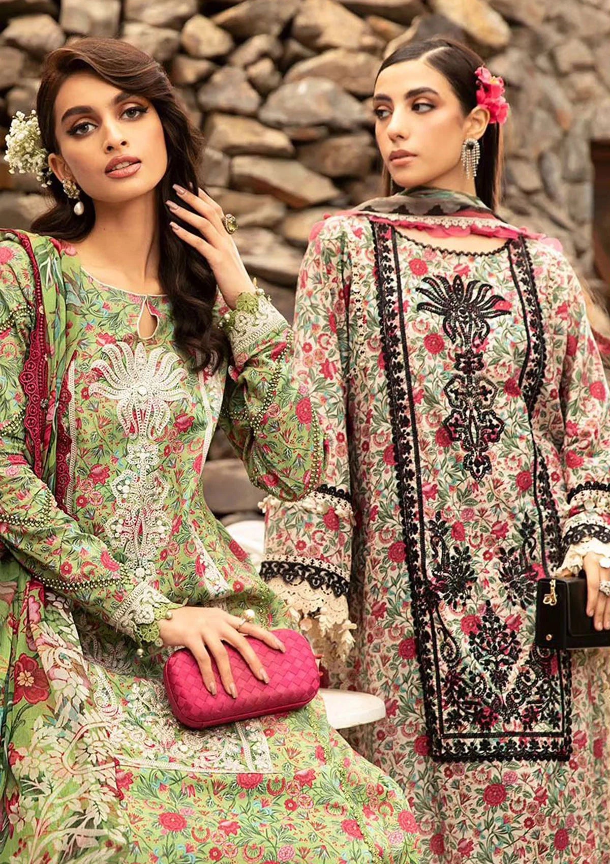 MARIA.B -3PC EMBROIDERED LAWN DRESS WITH PRINTED CHIFFON DUPATTA- FN-55