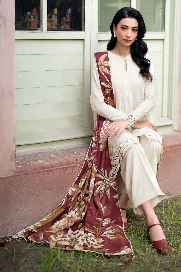 JAZMIN- 3PC DHANAK EMBROIDERED SHIRT WITH WOOL PRINT SHAWL AND TROUSER FW-155