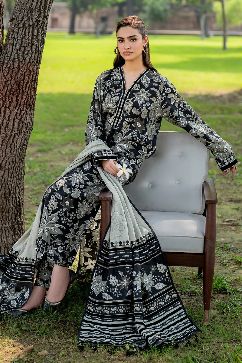 BAROQUE -3PC PRINTED KARANDI  WITH PRINTED KARANDI  SHAWL- FW-136