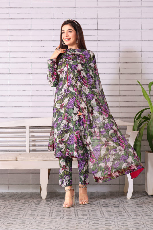 RUNGLAAJ -3PC PRINTED LAWN DRESS WITH SILK DUPATTA- FCP-45