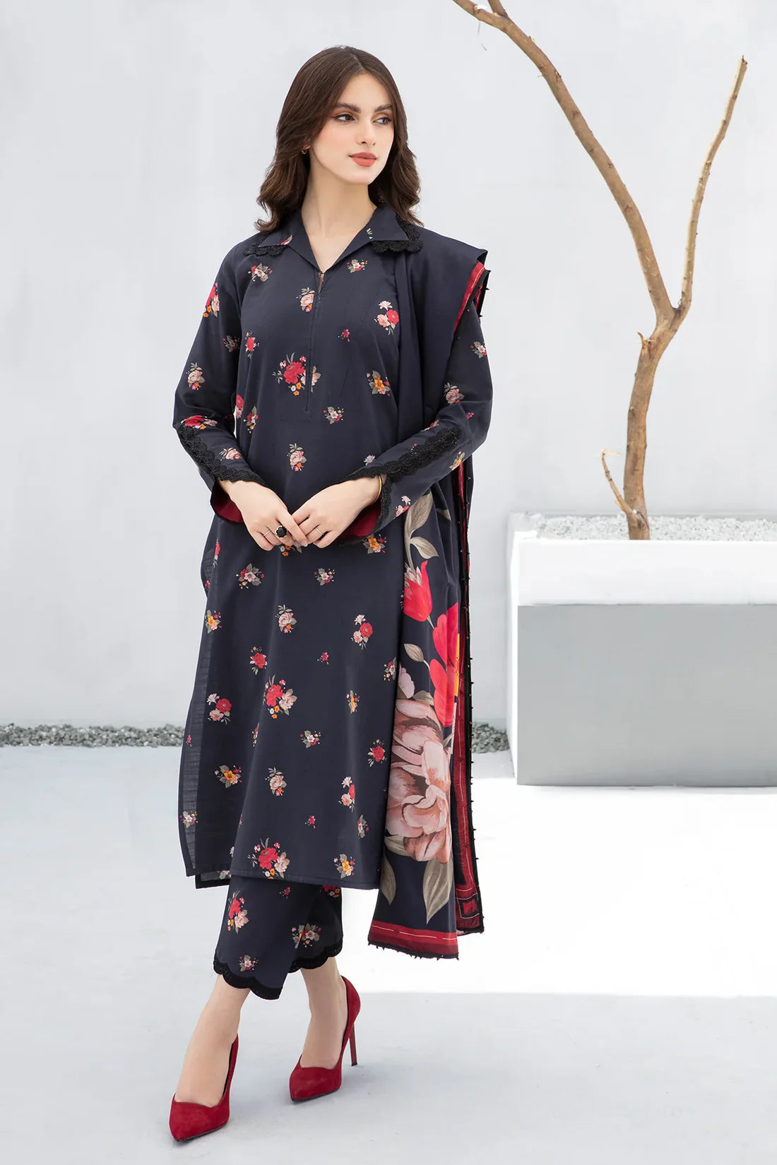 BAROQUE - 3PC KARANDI PRINTED SHIRT WITH KARANDI PRINTED DUAPTTA AND TROUSER- FSW-10