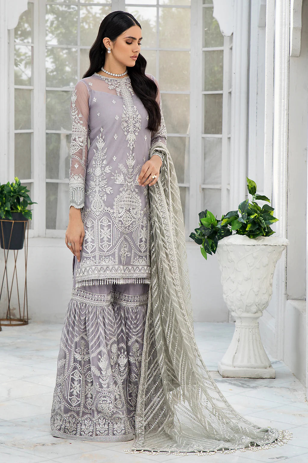 ZARIF -EMBROIDERED NET LEHENGA WITH EMBROIDERED NET DUPATTA 4 SIDE EMRBOIDERED- FPW-21