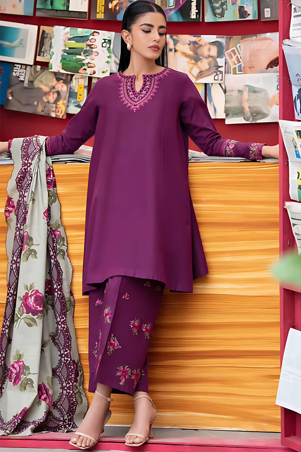 SAPPHIRE -3PC EMBROIDED LAWN DRESS WITH EMBROIDED CHIFFON DUPATTA- EL-03