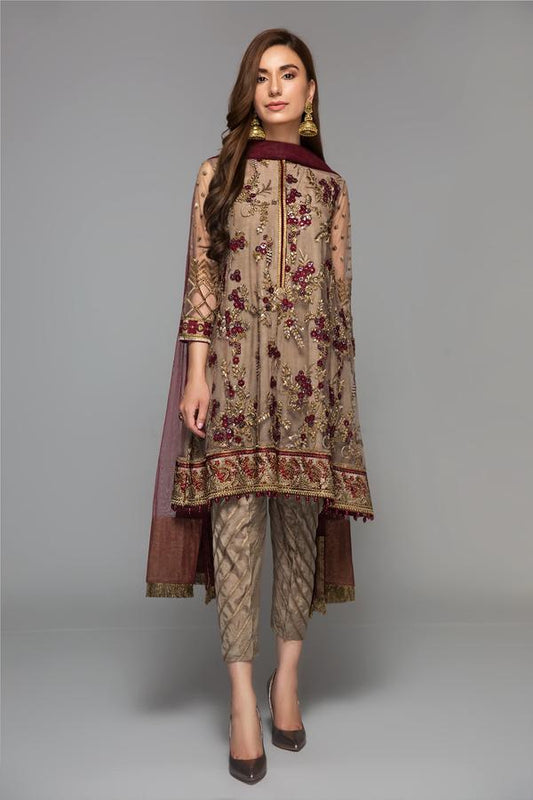 BAROQUE -3PC FULLY HEAVY EMBROIDERED CHIFFON DRESS WITH EMBROIDERED HANDMADE CHIFFON DUPATTA