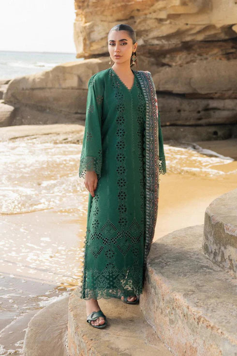 ZAINAB CHOTHANI -3PC FULLY EMBROIDERED CHICKEN KARI LAWN DRESS WITH 4 SIDE LACED SILK DUPATTA- FN-112