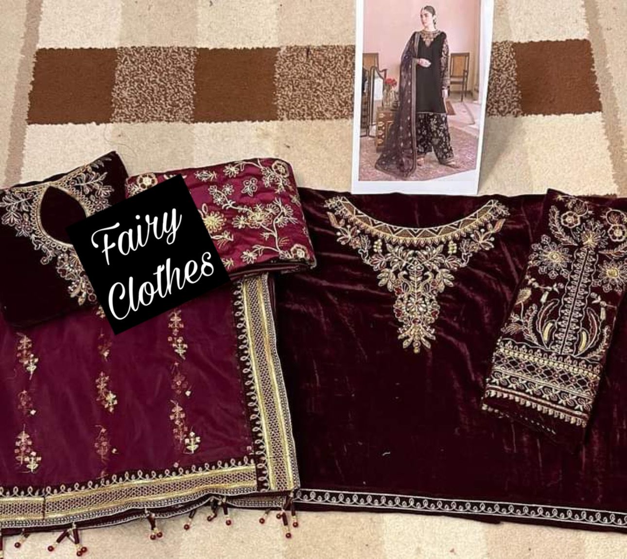 BAROQUE -3PC EMBROIDED VELVET DRESS WITH 4 SIDE EMBROIDED CUTWORK ORGANZA DUPATTA- FCW-15