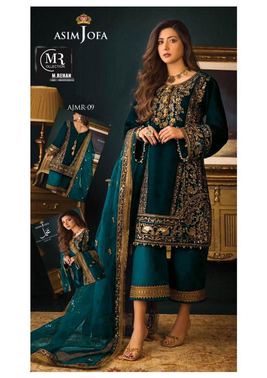 ASIM JOFA -FANCY EMBROIDED VELVET DRESS WITH 4 SIDE HEAVY EMBROIDED NET DUPATTA- FPW-05