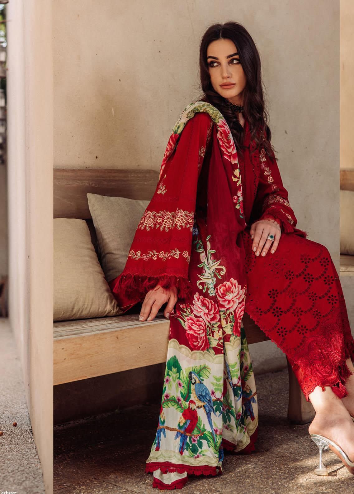 CRIMSON X SAIRA LUXURY -3PC EMBROIDED SCIFFLE LAWN DRESS WITH PURE SILK DUPATTA- FCO-202