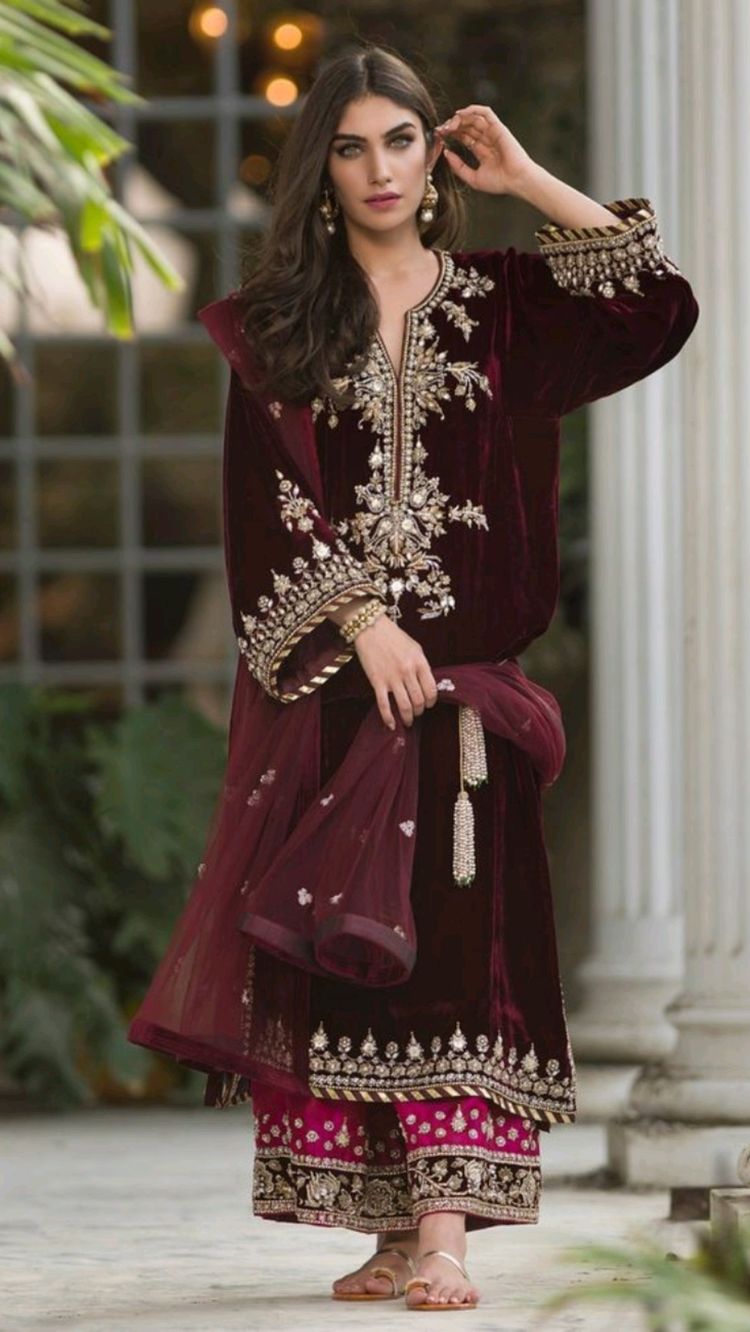 SANA ABBAS -3PC EMBROIDERED VELVET DRESS WITH HEAVY EMBROIDED NET DUPATTA- FPW-19