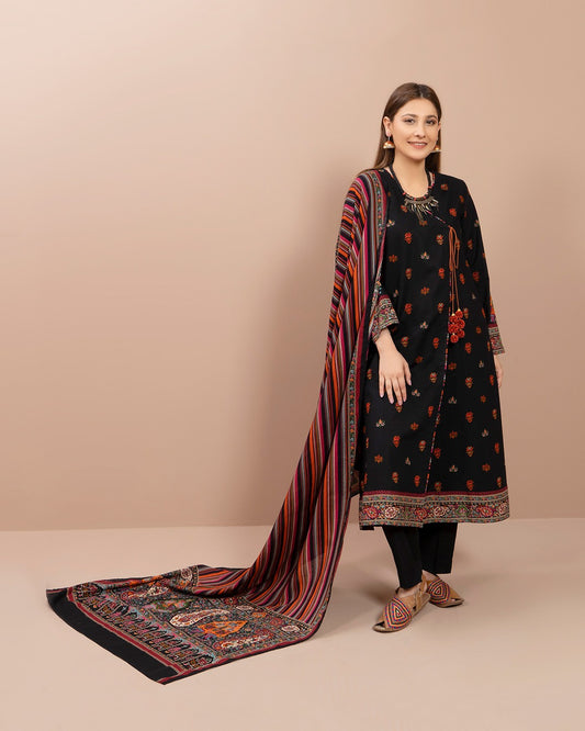 KESARIYA -3PC EMBROIDERED DHANAK DRESS WITH WOOL SHAWL- FW-69