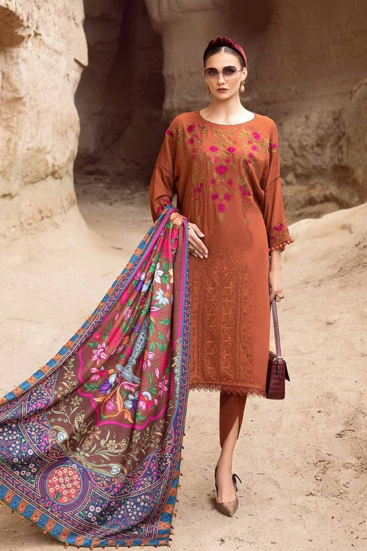 MARIA.B -3PC EMBROIDERED DHANAK DRESS WITH DHANAK WOOL SHAWL- FW-114