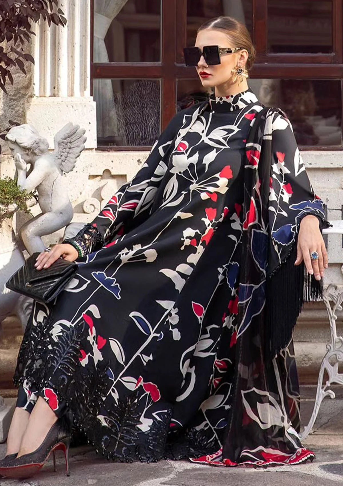 MARIA.B -3PC EMBROIDERED LAWN DRESS WITH PRINTED CHIFFON DUPATTA- FN-60