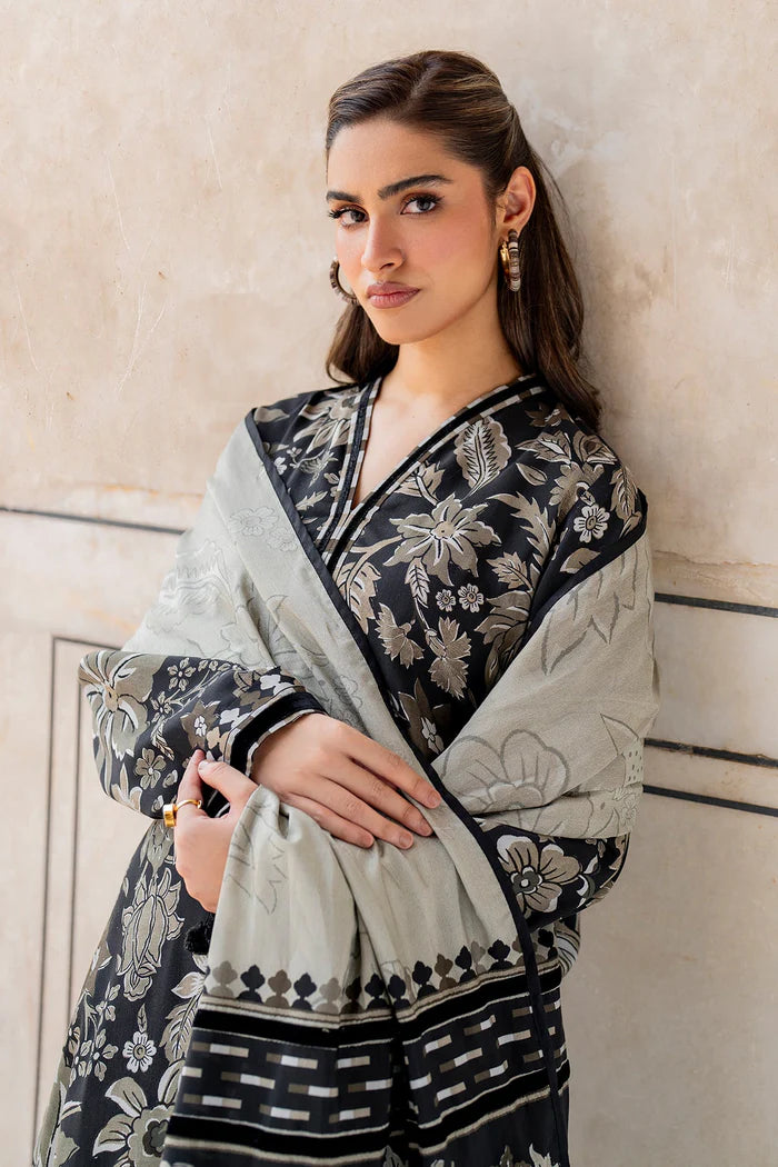 BAROQUE -3PC PRINTED KARANDI  WITH PRINTED KARANDI  SHAWL- FW-136