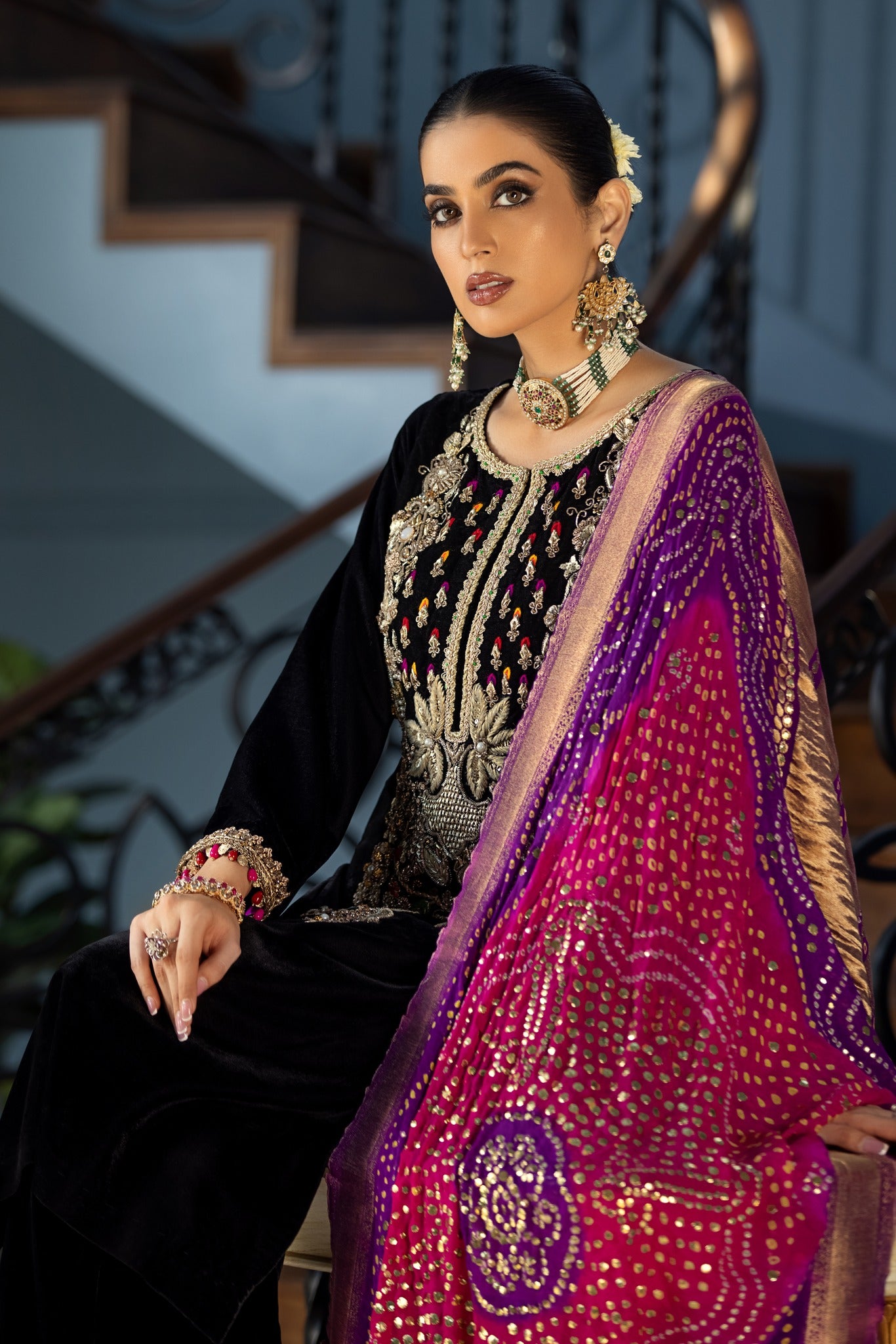 ASIM JOFA -3PC EMBROIDED VELVET DRESS WITH 4 SIDE EMBROIDED ORGANZA DUPATTA- FPW-14