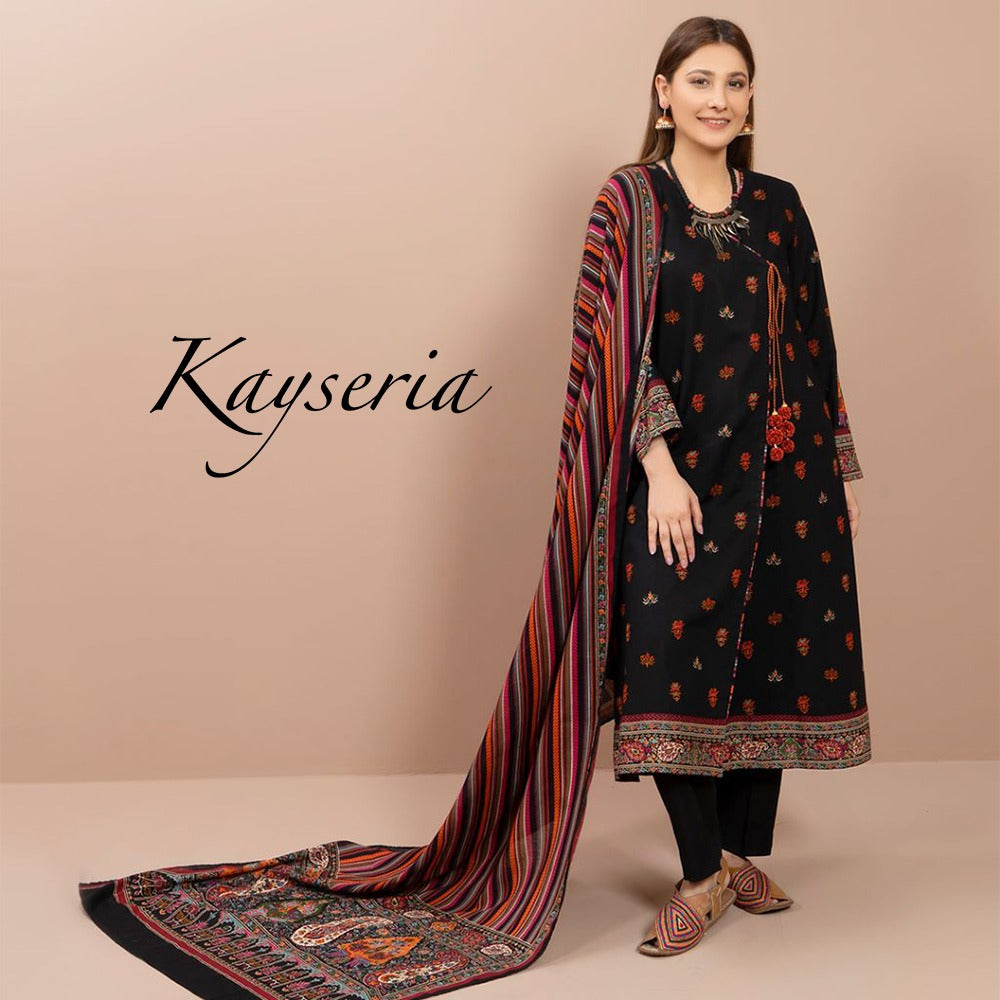 KESARIYA -3PC EMBROIDERED DHANAK DRESS WITH WOOL SHAWL- FW-69