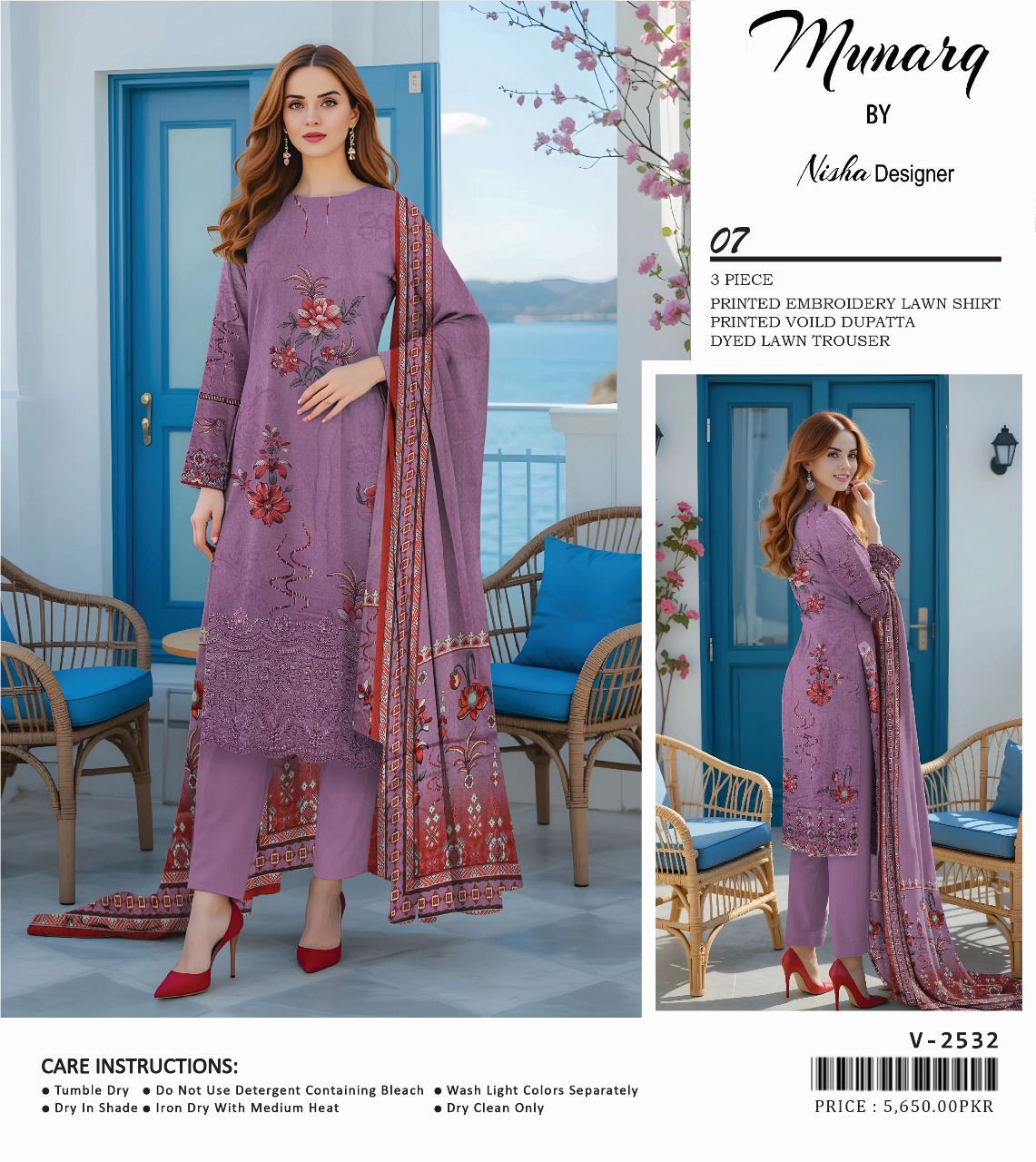 MUNARK-LAWN EMBROIDERED SHIRT LAWN TROUSER WITH PRINTED DUPPATA ALK-07