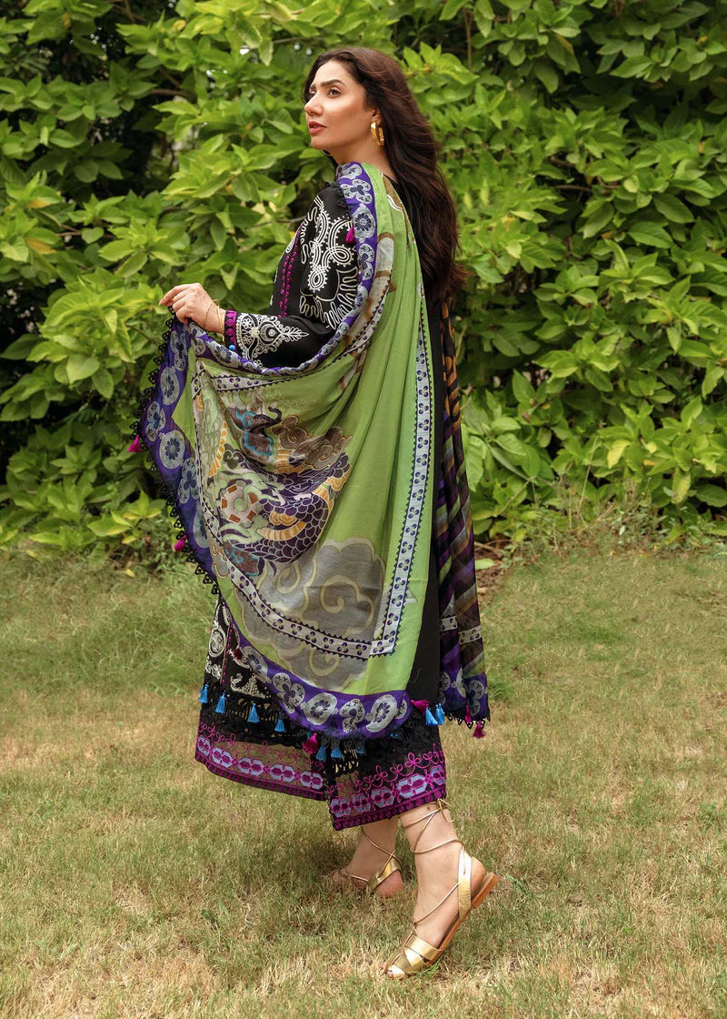 SIRAA BY SADAF-3PC DHANAK EMBROIDERED SHIRT WITH WOOL PRINTED SHAWL AND TROUSER- FW-09