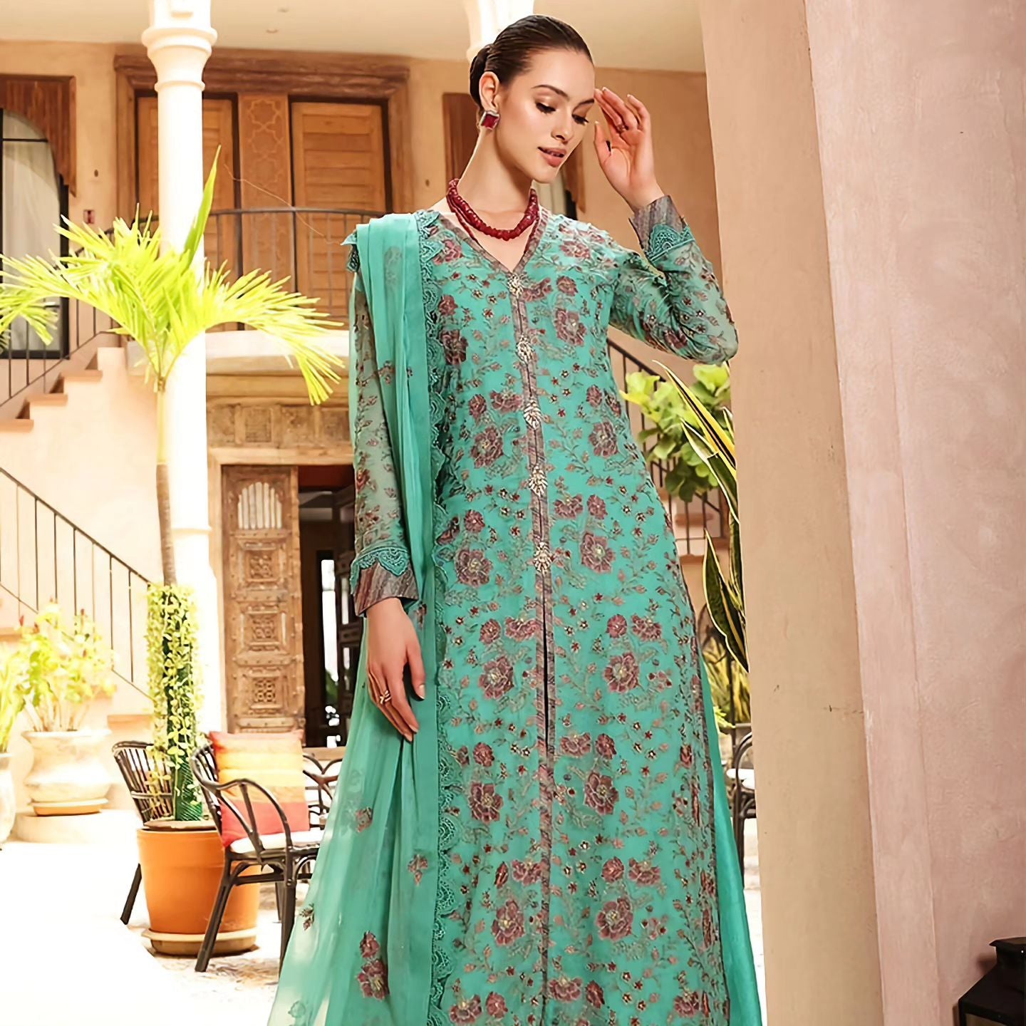 BAREEZE -3PC HEAVY EMBROIDERED LAWN DRESS WITH EMBROIDERED CHIFFON DUPATTA- EL-11