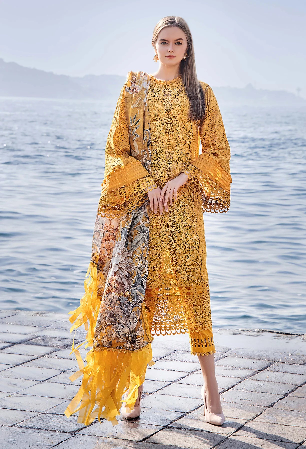 Adan's Libas -EMBROIDED CUTWORK LAWN DRESS WITH CHIFFON DUPATTA FN-131