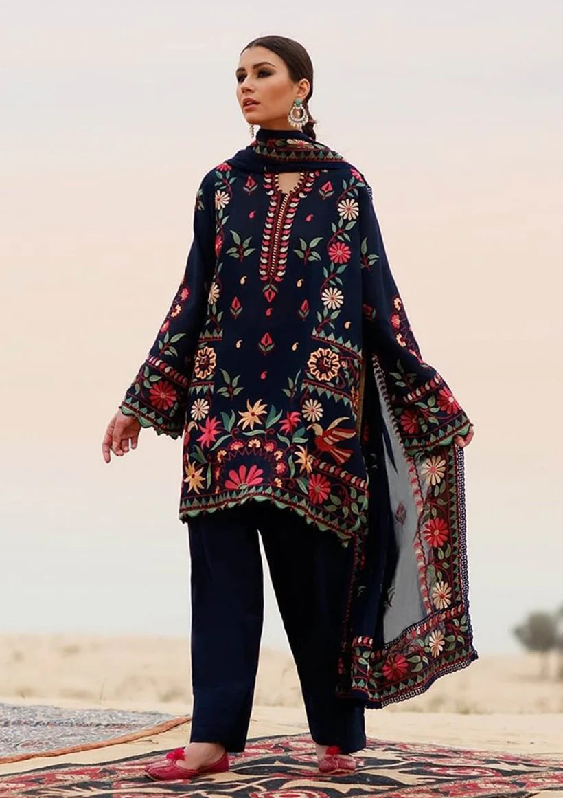 URISIYA -3PC EMBROIDERED DHANAK DRESS WITH EMBROIDERED DHANAK SHAWL- FW-49