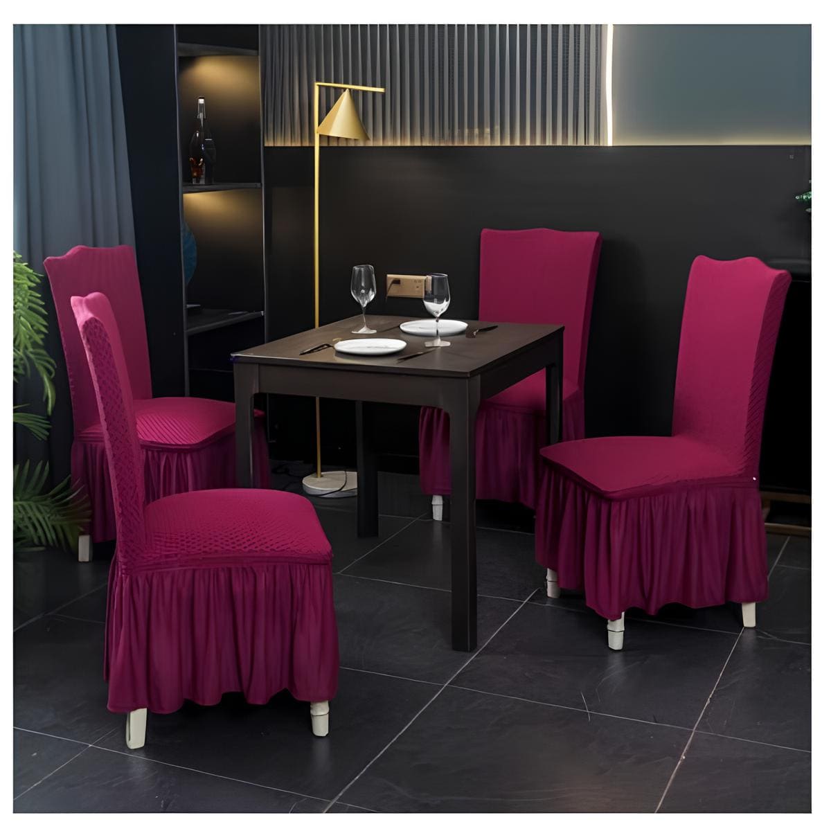 LONG FRILLED DINING CHAIR COVERS 4 COLOURS