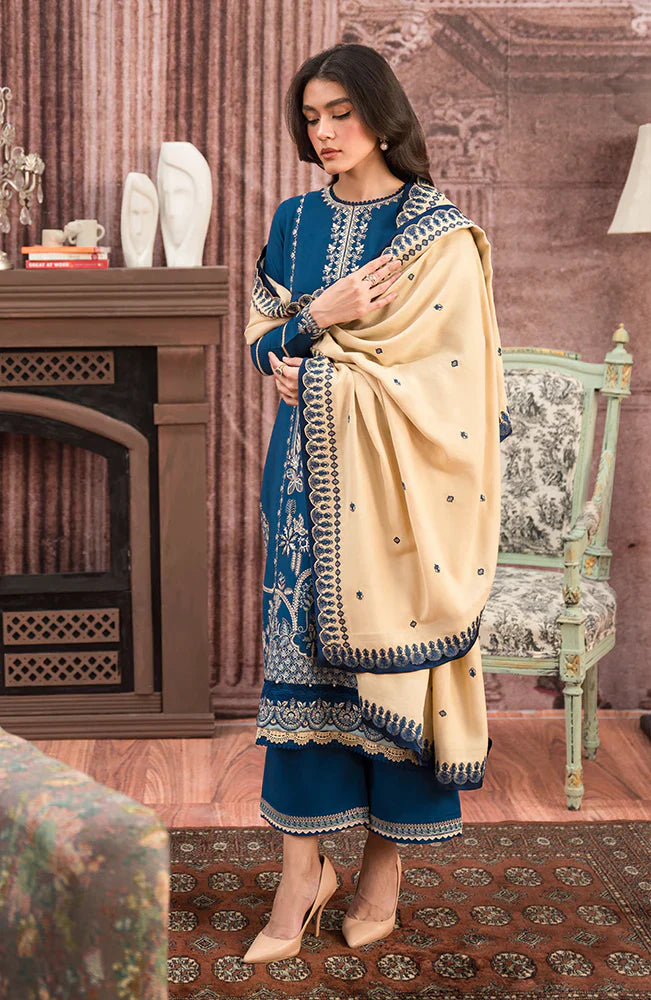 SERENA -3PC EMBROIDERED DHANAK DRESS WITH 4 SIDE EMBROIDERED DHANAK WOOL SHAWL- FW-130