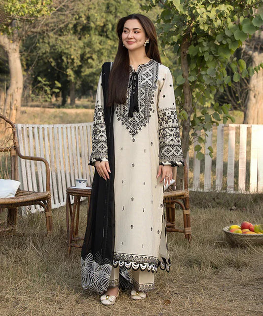 ZARA SHAHJAHAN-3PC EMBROIDRED LAWN SHIRT  LAWN TROUSER AND CHIFFON EMBROIDERED DUPPATA FCF-002