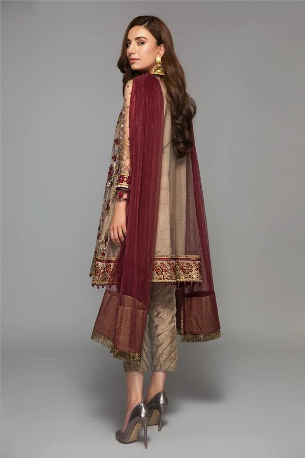 BAROQUE -3PC FULLY HEAVY EMBROIDERED CHIFFON DRESS WITH EMBROIDERED HANDMADE CHIFFON DUPATTA