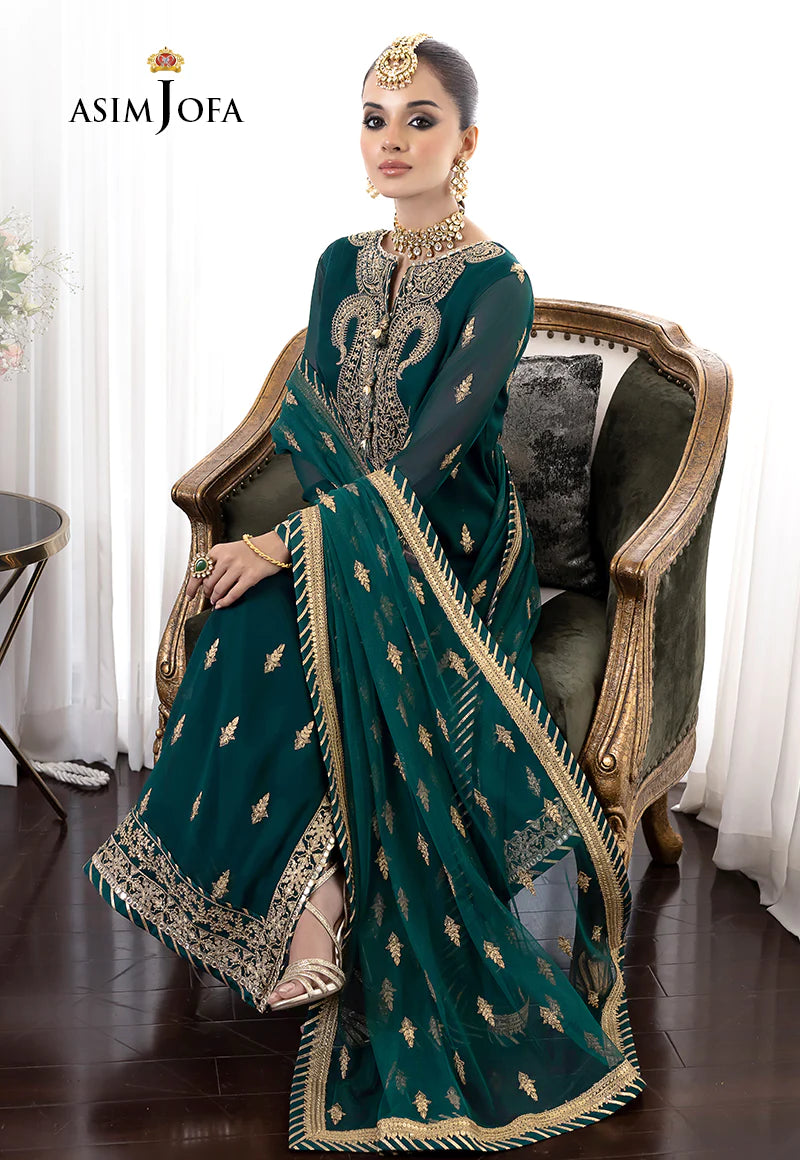 ASIM JOFA -3PC FULLY FANCY EMBROIDERED CHIFFON DRESS WITH HEAVY NET 4 SIDE EMBROIDERED DUPATTA- FPW-25