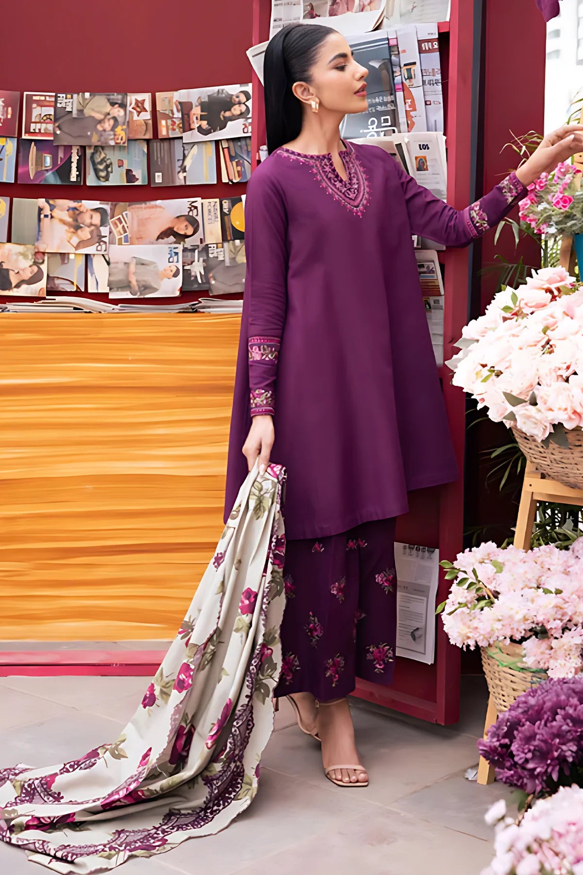 SAPPHIRE -3PC EMBROIDED LAWN DRESS WITH EMBROIDED CHIFFON DUPATTA- EL-03