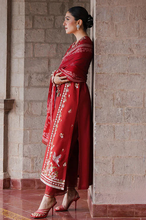 RUBY -3PC EMBROIDED LAWN DRESS WITH PRINTED MONAR  DUPATTA- R-001
