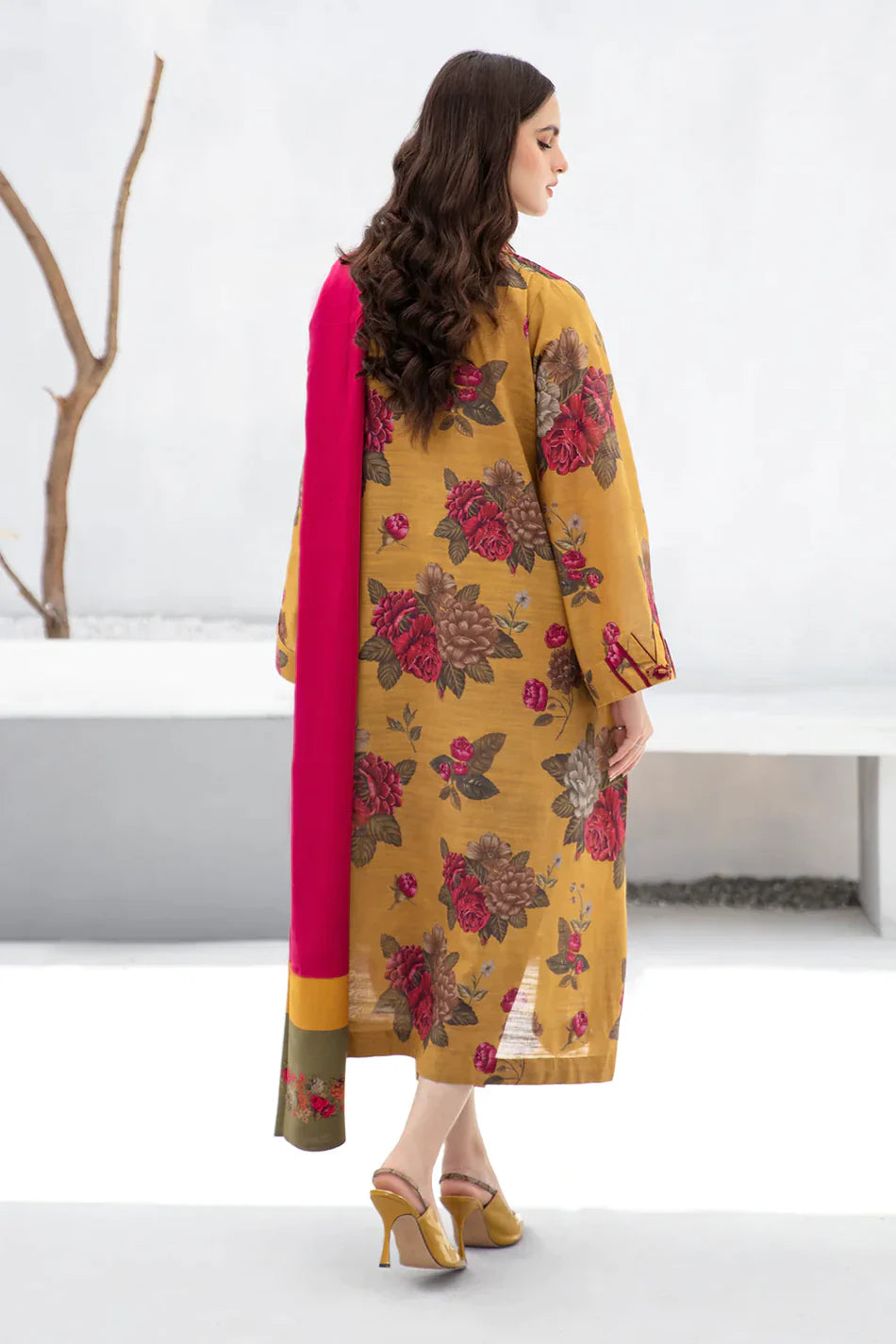 BAROQUE -3PC PRINTED DHANAK WITH PRINTED KARANDI SHAWL- FW-25