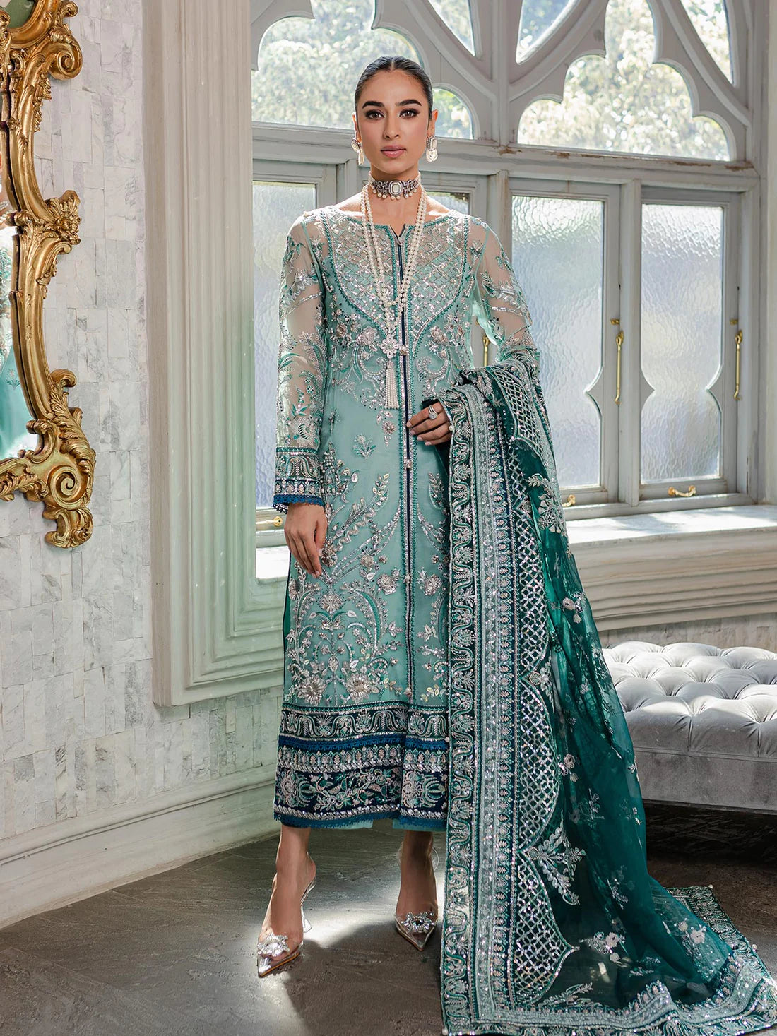 GULAAL -3PC FULLY HEAVY EMBROIDERED HANDWORK DRESS WITH HEAVY EMBROIDERED ORGANZA DUPATTA- FPW-75