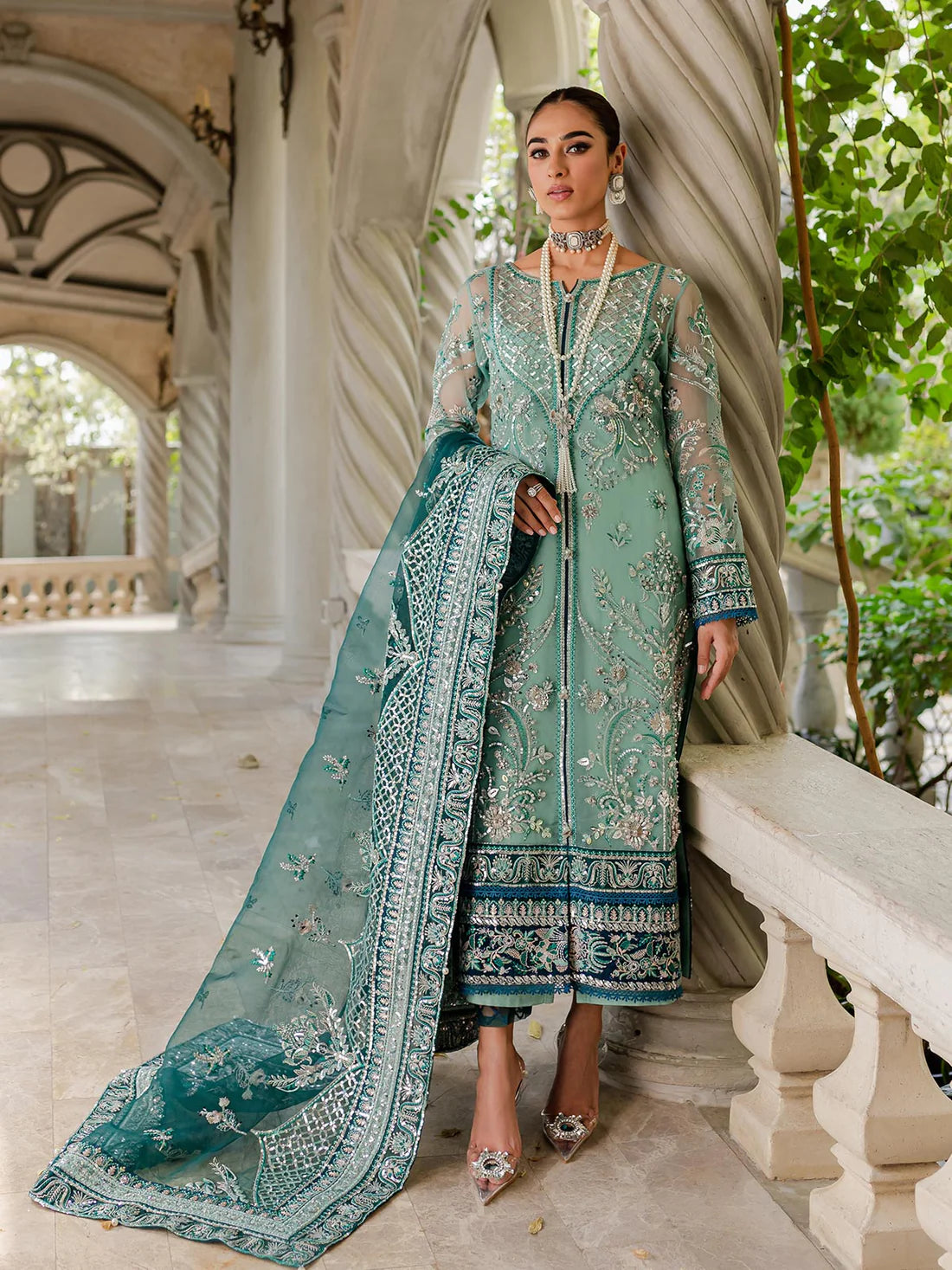 GULAAL -3PC FULLY HEAVY EMBROIDERED HANDWORK DRESS WITH HEAVY EMBROIDERED ORGANZA DUPATTA- FPW-75