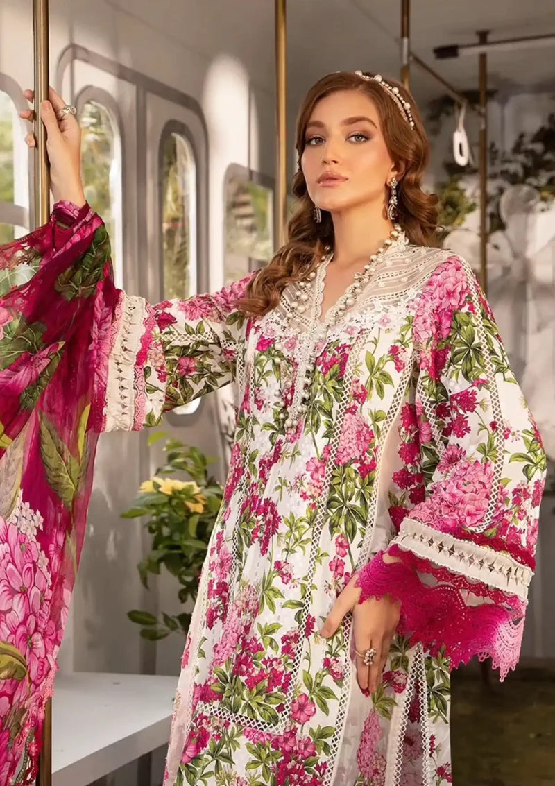 MARIA.B -3PC EMBROIDERED LAWN DRESS WITH PRINTED CHIFFON DUPATTA- FN-69