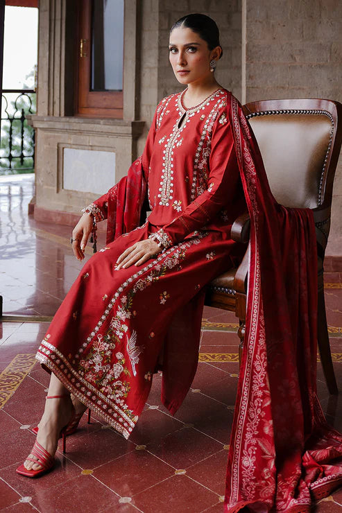 RUBY -3PC EMBROIDED LAWN DRESS WITH PRINTED MONAR  DUPATTA- R-001