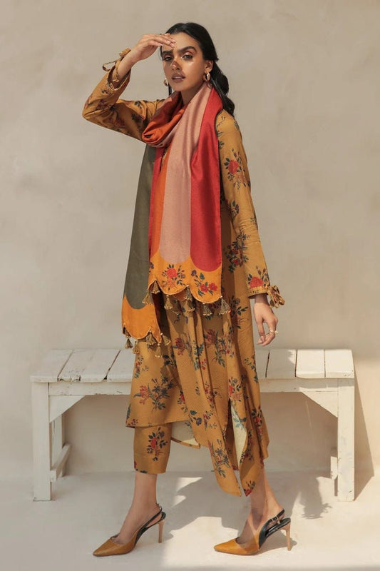 BAROQUE -3PC PRINTED KARANDI DRESS WITH KARANDI WOOL SHAWL- FC-03