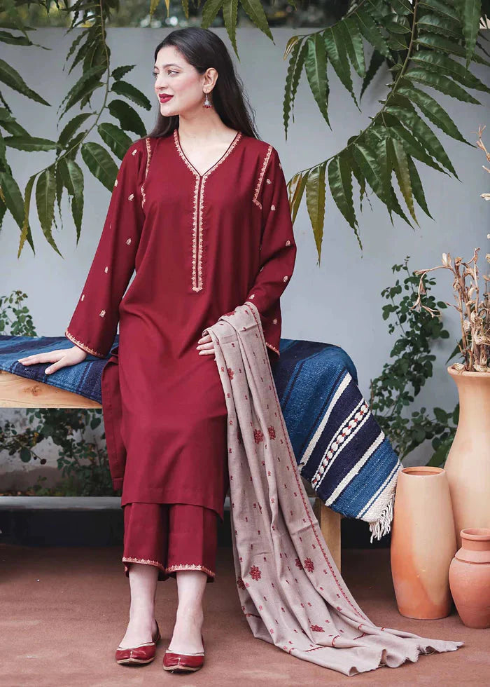 AISLING -3PC EMBROIDERED DHANAK DRESS WITH EMBROIDERED DHANAK SHAWL- FW-28