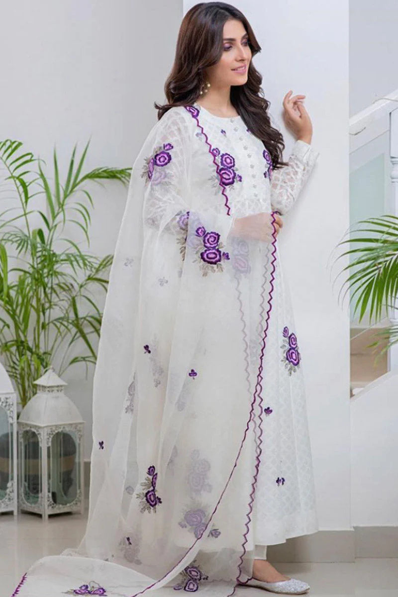 ANSAB JAHANGIR -3PC EMBROIDERED LAWN DRESS WITH EMBROIDERED CHIFFON DUPATTA- EL-26