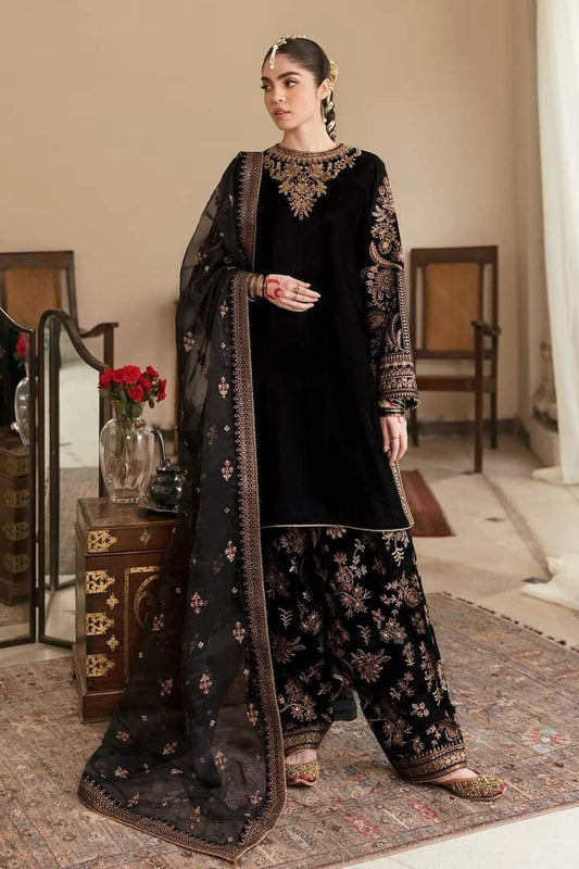 BAROQUE -3PC FULLY HEAVY EMBROIDERED FANCY VELVET DRESS WITH CUTWORK HEAVY EMBROIDED ORGANZA DUPATTA- FPW-29