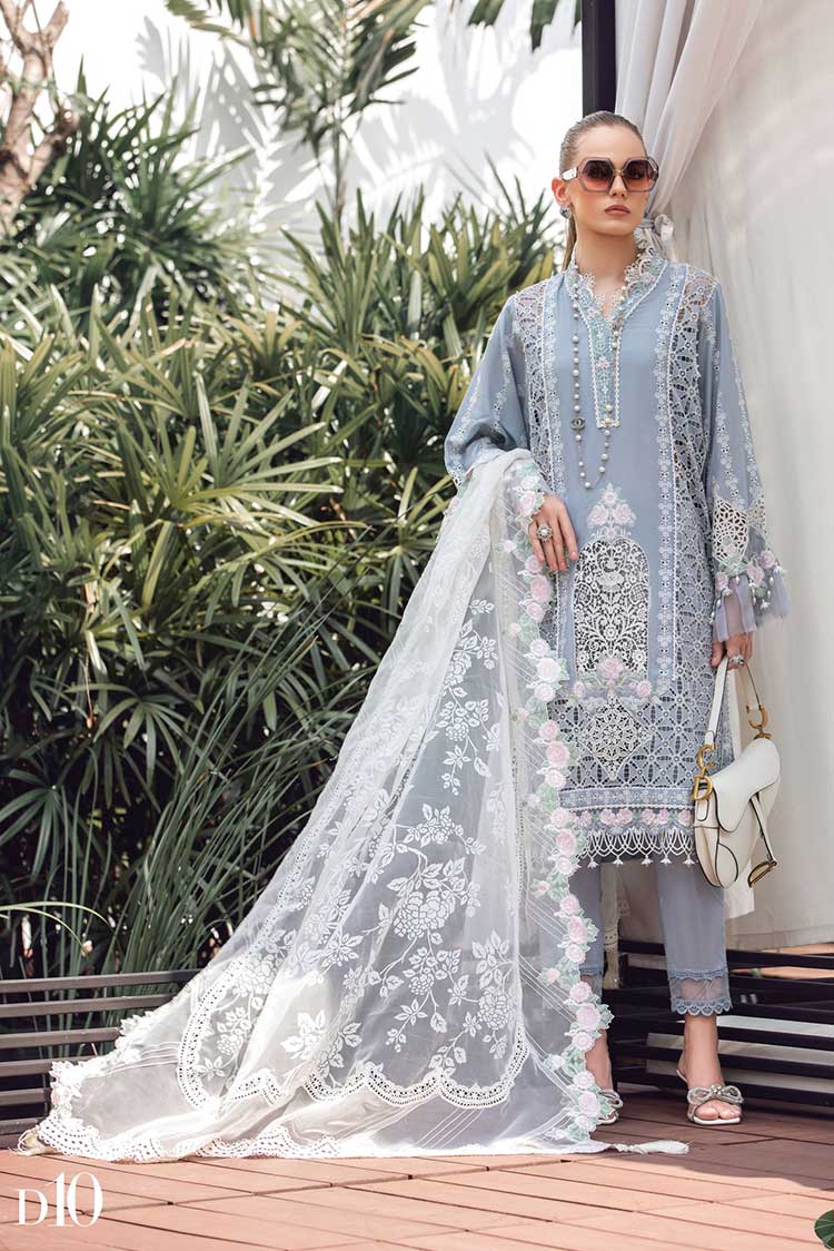 MARIA.B -3PC EMBROIDED CUTWORK LAWN DRESS WITH 4 SIDE EMBROIDED ORGANZA DUPATTA - FO-16