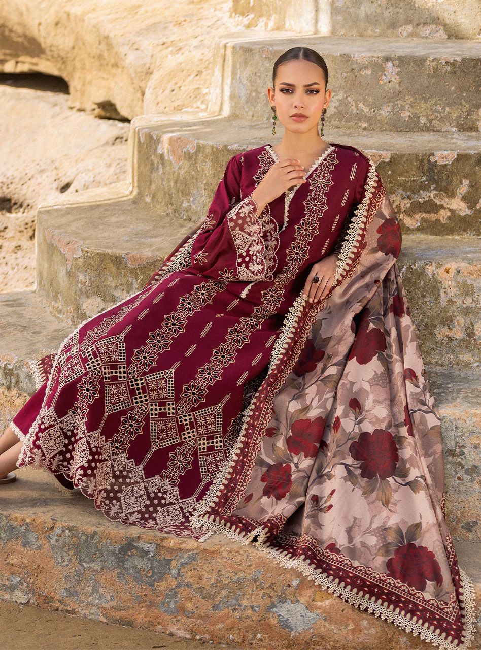 ZAINAB CHOTHANI -3PC HEAVY EMBROIDERED LAWN DRESS WITH 4 SIDE CUTWORK BORDER SILK DUPATTA- FN-97