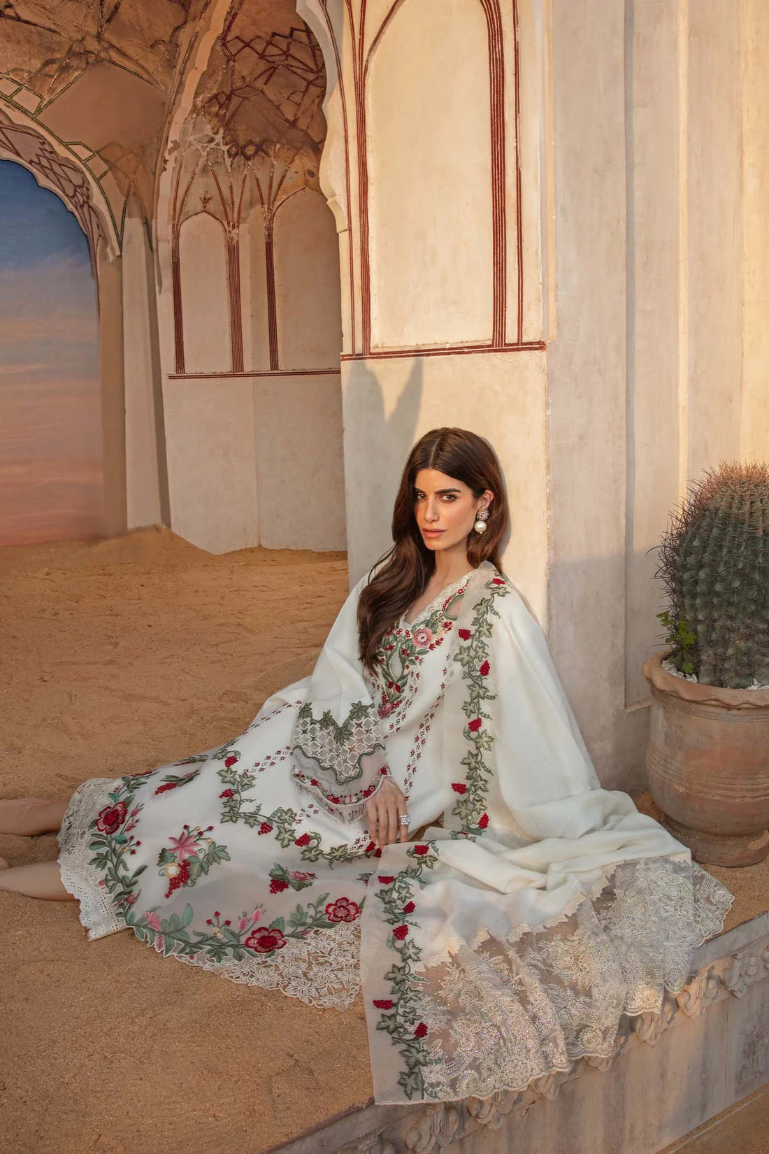 CRIMSON -3PC HEAVY EMBROIDERED LAWN DRESS WITH FULLY EMBROIDERED CHIFFON DUPATTA- FN-49