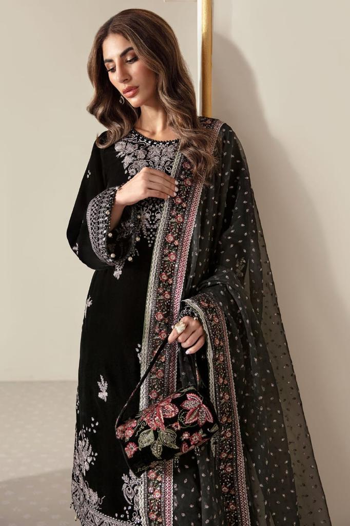 JAZMINE -3PC HEAVY EMBROIDERED VELVET FANCY DRESS WITH 4 SIDE FULLY HEAVY EMBROIDERED ORGANZA DUPATTA- FPW-99