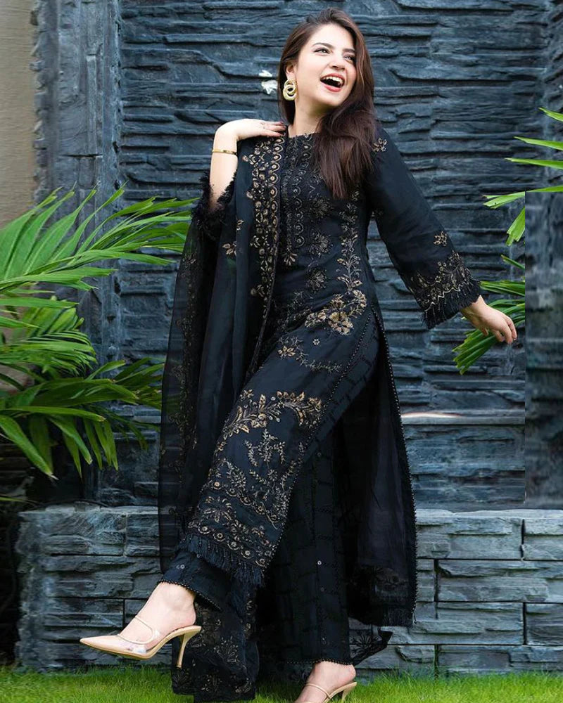 DANANEER -3PC EMBROIDED LAWN DRESS WITH EMBROIDED CHIFFON DUPATTA- FCO-146