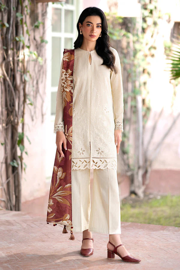 JAZMIN- 3PC DHANAK EMBROIDERED SHIRT WITH WOOL PRINT SHAWL AND TROUSER FW-155