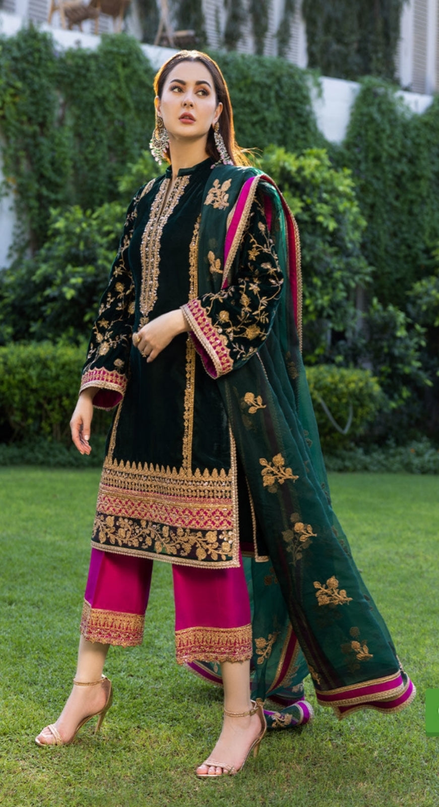 ZAINAB CHOTHANI -EMBROIDED FANCY VELVET DRESS WITH HEAVY EMBROIDED ORGANZA DUPATTA 4 SIDE LACE STITCH ON SILK- FPW-03