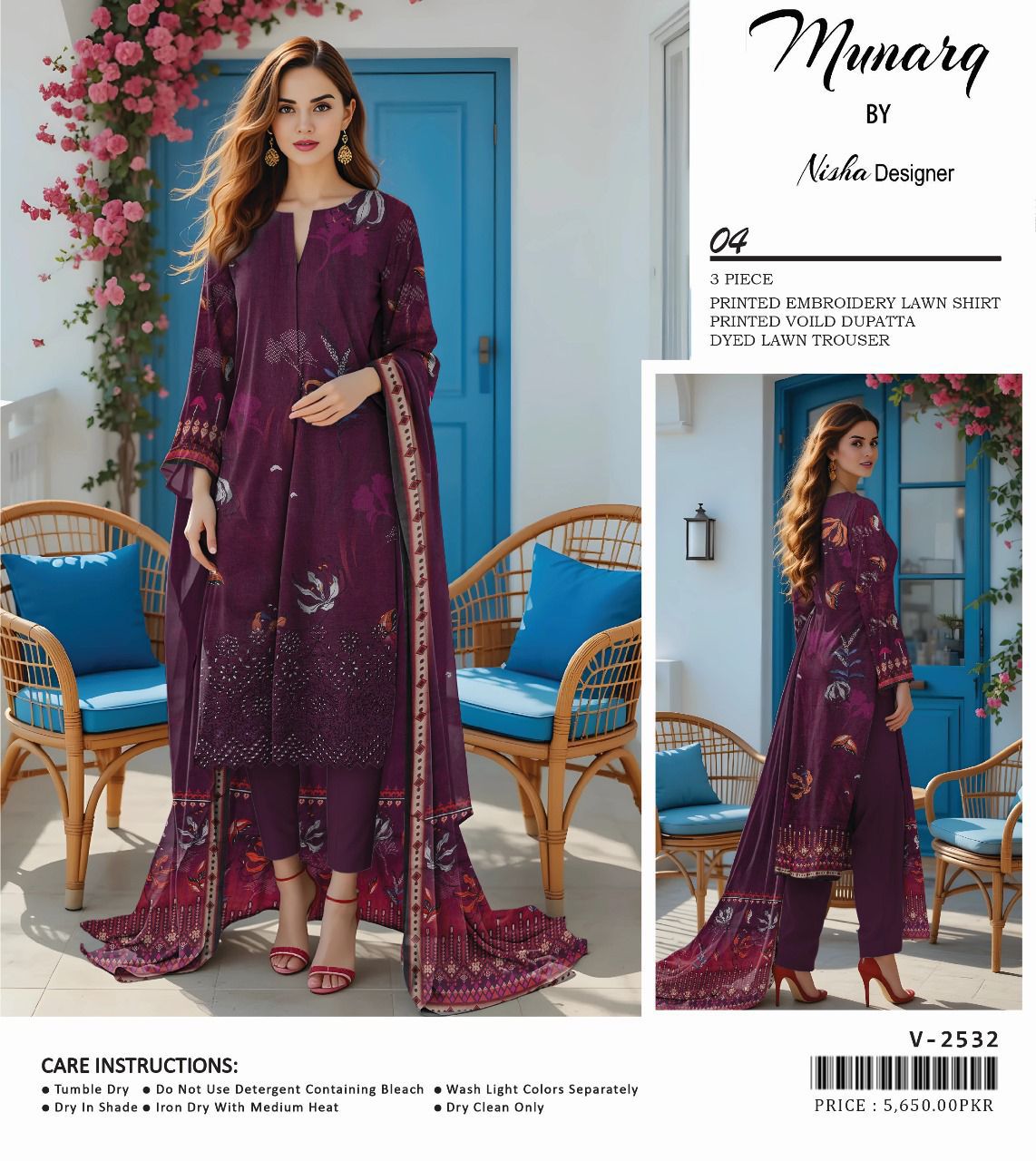 MUNARK-LAWN EMBROIDERED SHIRT LAWN TROUSER WITH PRINTED DUPPATA ALK-12