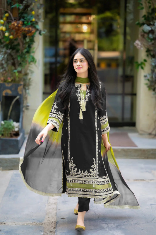 OMAL By KOMAL -3PC EMBROIDERED LAWN DRESS WITH EMBROIDERED CHIFFON DUPATTA- FN-22