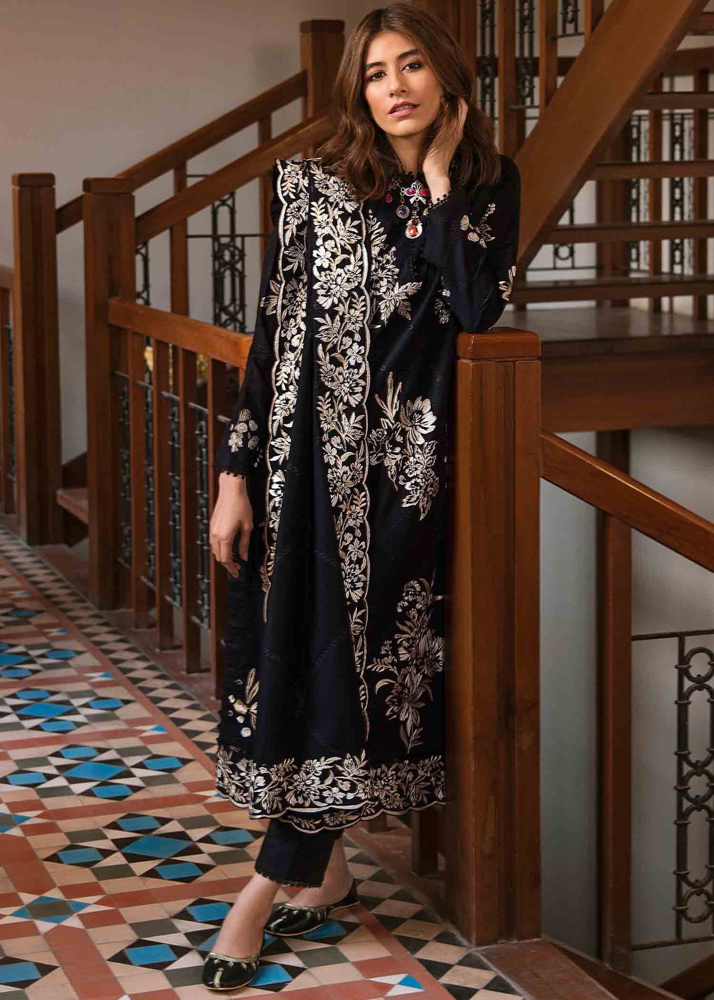 ZAHA -3PC EMBROIDERED LAWN DRESS WITH EMBROIDERED CHIFFON DUPATTA- FW-197